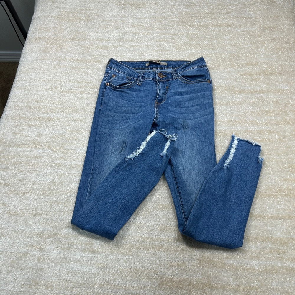 Highway Jeans Womens 5 Distressed Skinny Ankle Mid Rise Blue Stretch Denim
